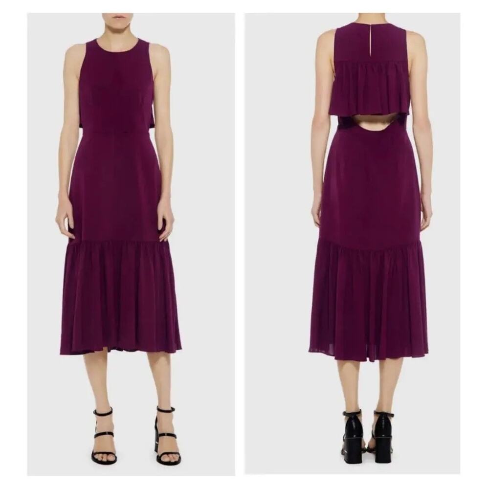 Rebecca Taylor Burgundy Sleeveless‎ Cutout Flounce Hem Ruffle Midi Dress Size 8